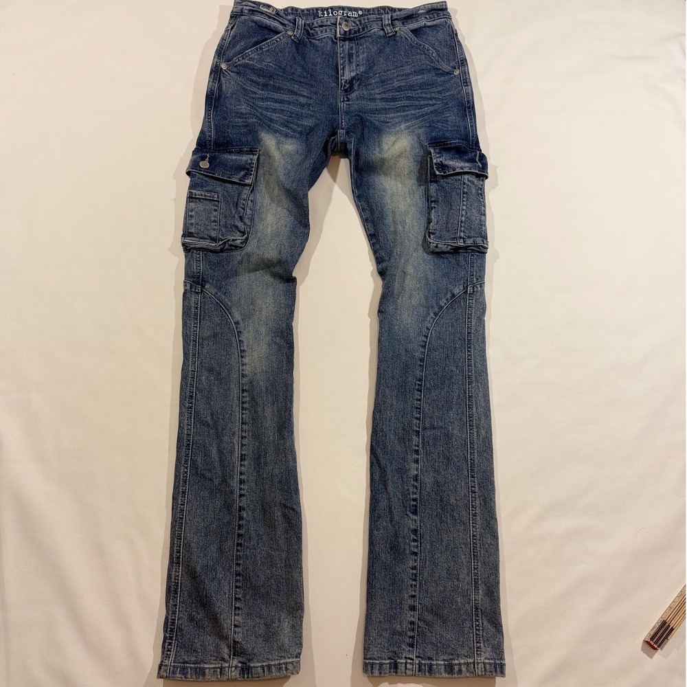 Kilogram Cargo Jeans Men 34 Blue Good Straight Leg Streetwear Denim
